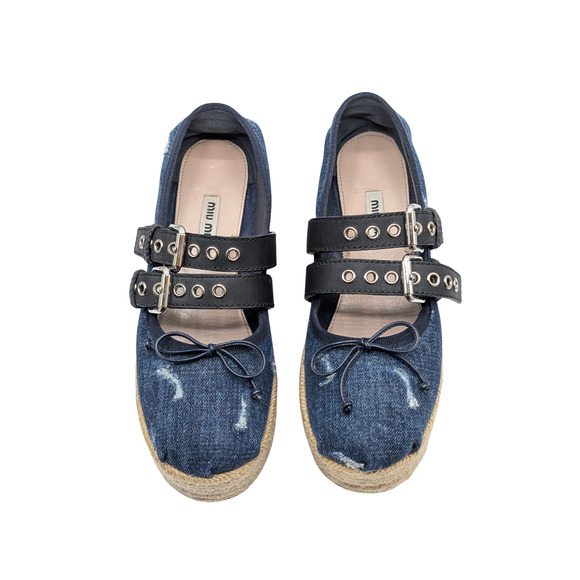 Miu Miu Denim Mary Jane Punk Espadrille Platforms Size 36.5 US 7 - Picture 2 of 9